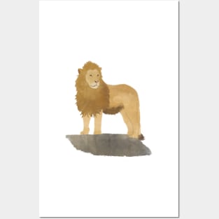 Watercolor Lion on a Rock Posters and Art